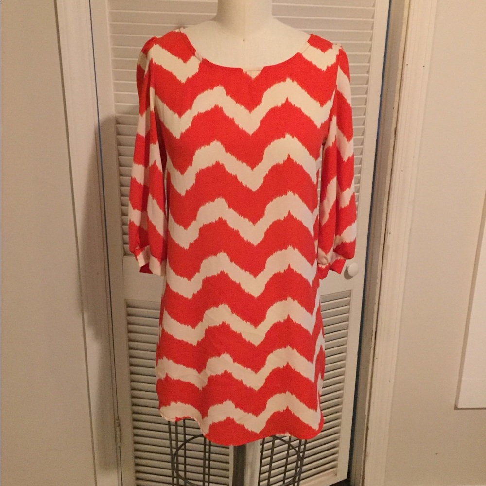 Chevron orange & white shift dress